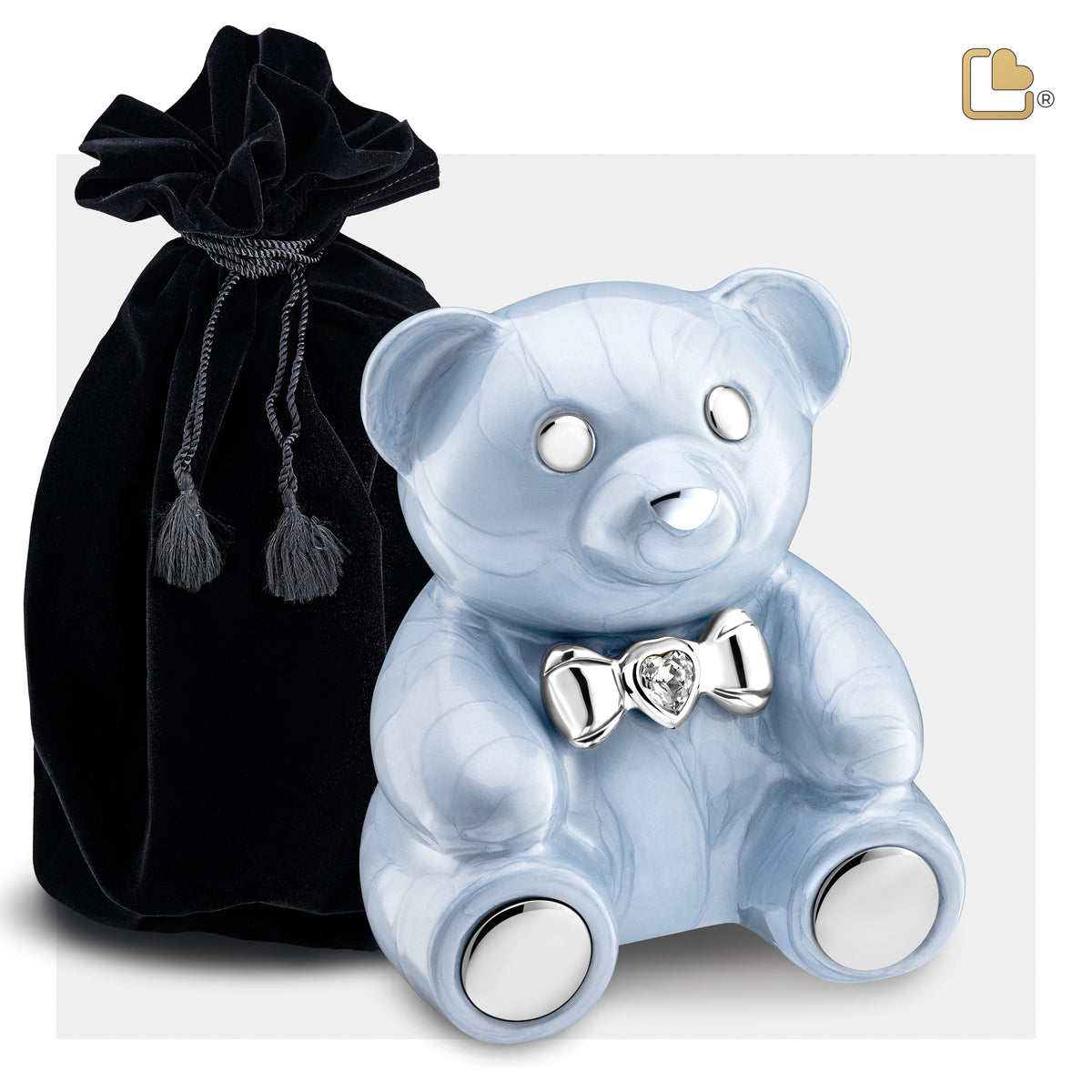 CuddleBear Child Urn Pearl Blue & Pol Silver w/Crystal