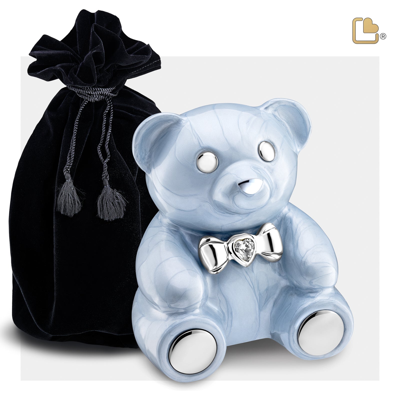 CuddleBear Child Urn Pearl Blue & Pol Silver w/Crystal