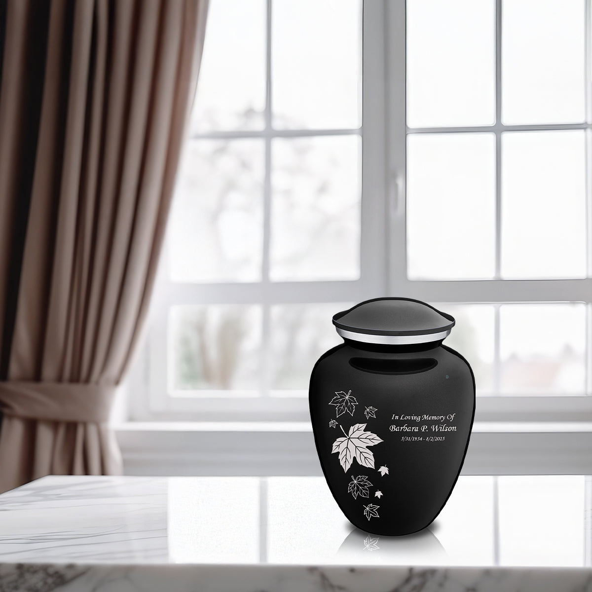 Medium Embrace Black Falling Leaves Cremation Urn
