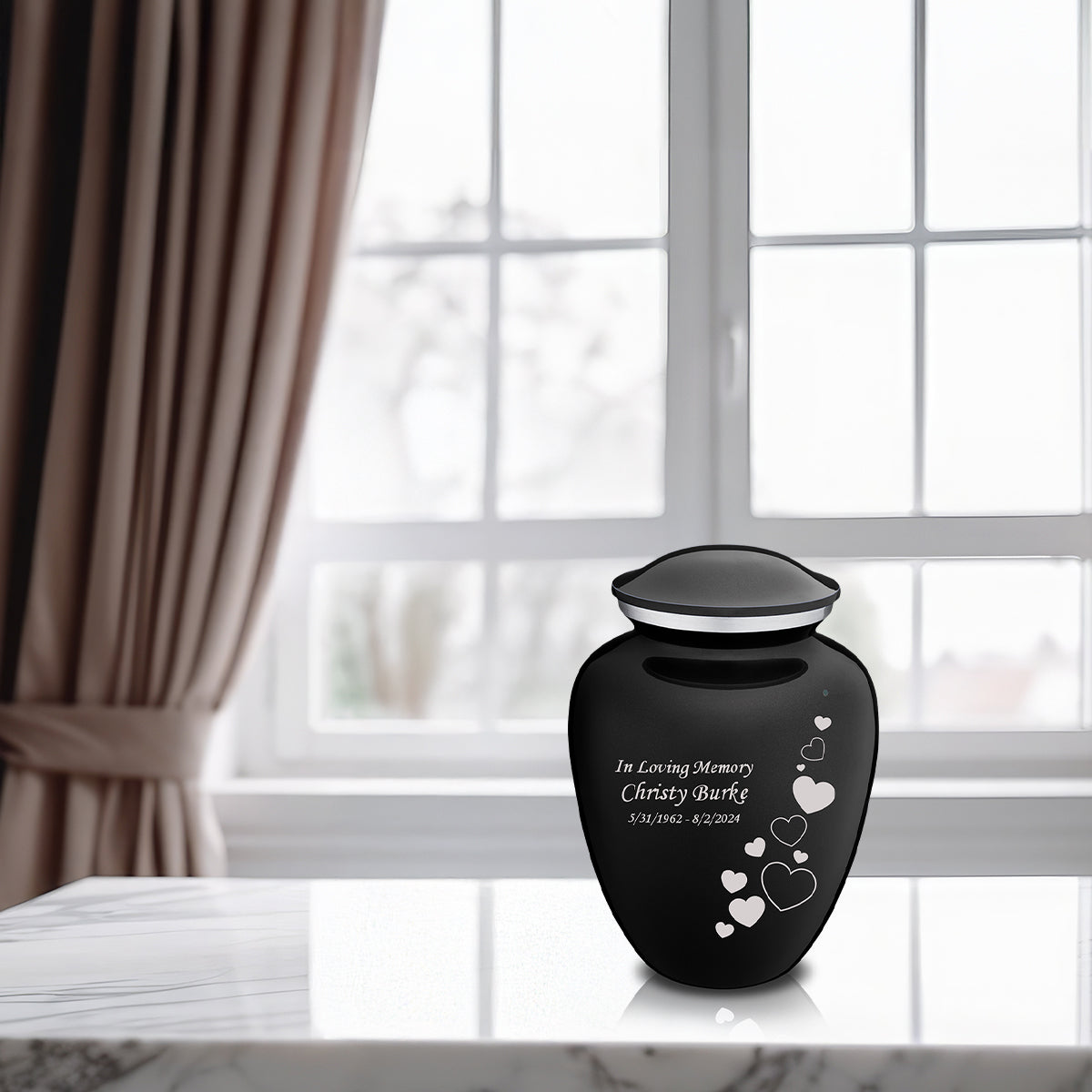 Medium Embrace Black Floating Heart Cremation Urn