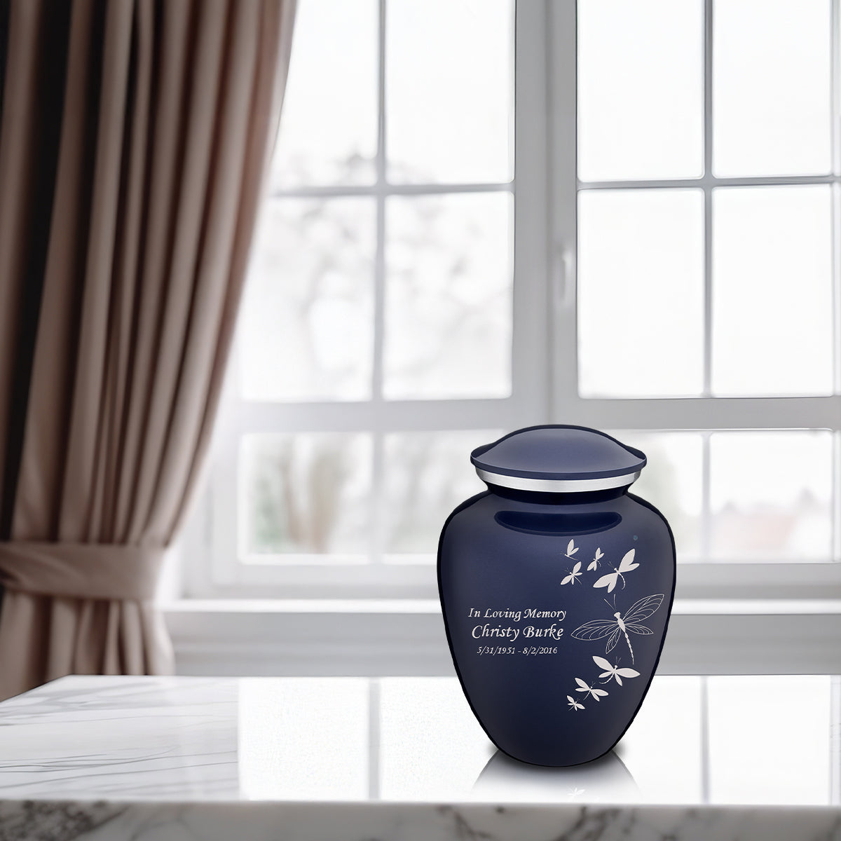 Medium Embrace Cobalt Blue Dragonflies Cremation Urn