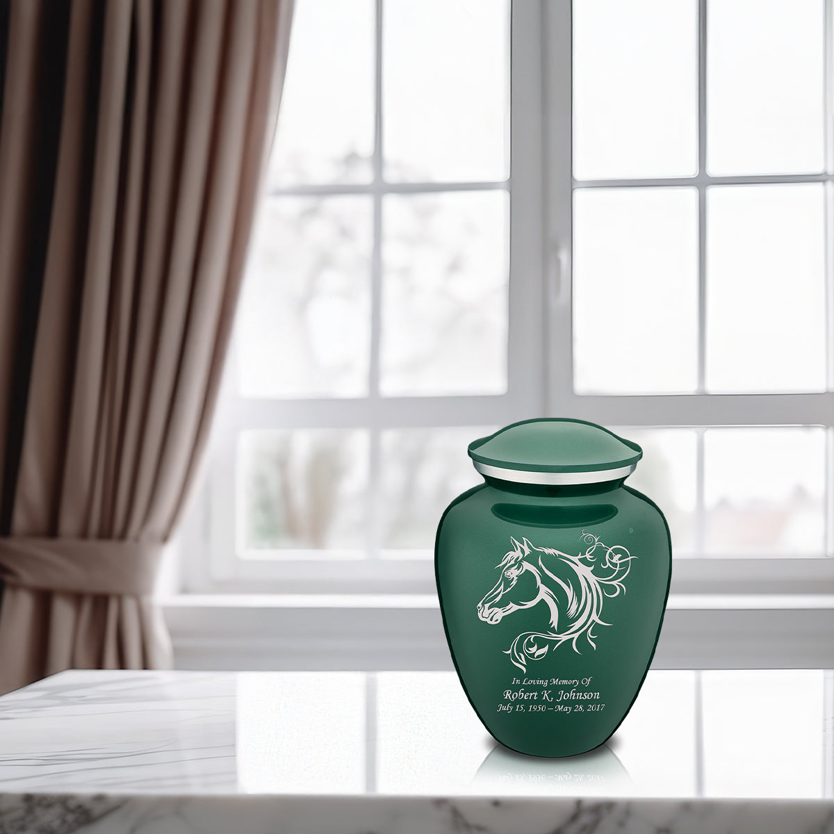 Medium Embrace Green Horse Cremation Urn