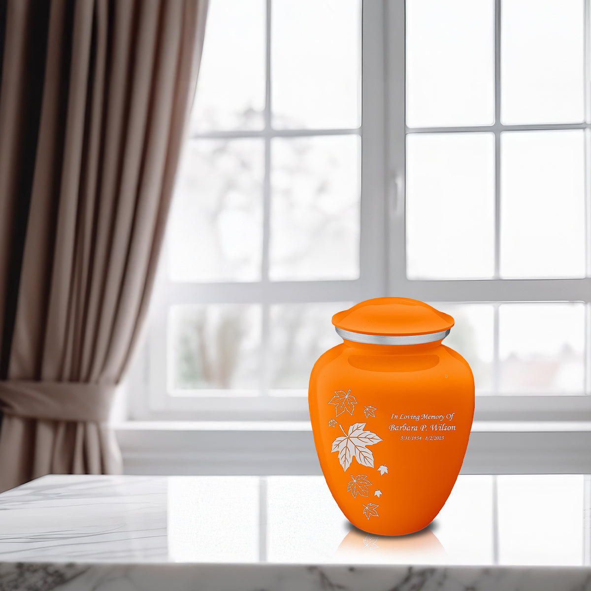 Medium Embrace Burnt Orange Falling Leaves Cremation Urn