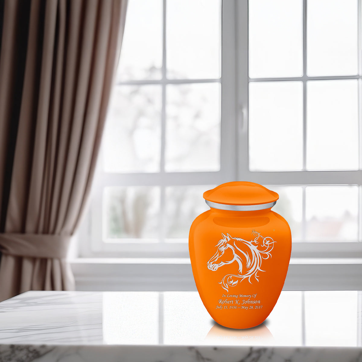 Medium Embrace Burnt Orange Horse Cremation Urn