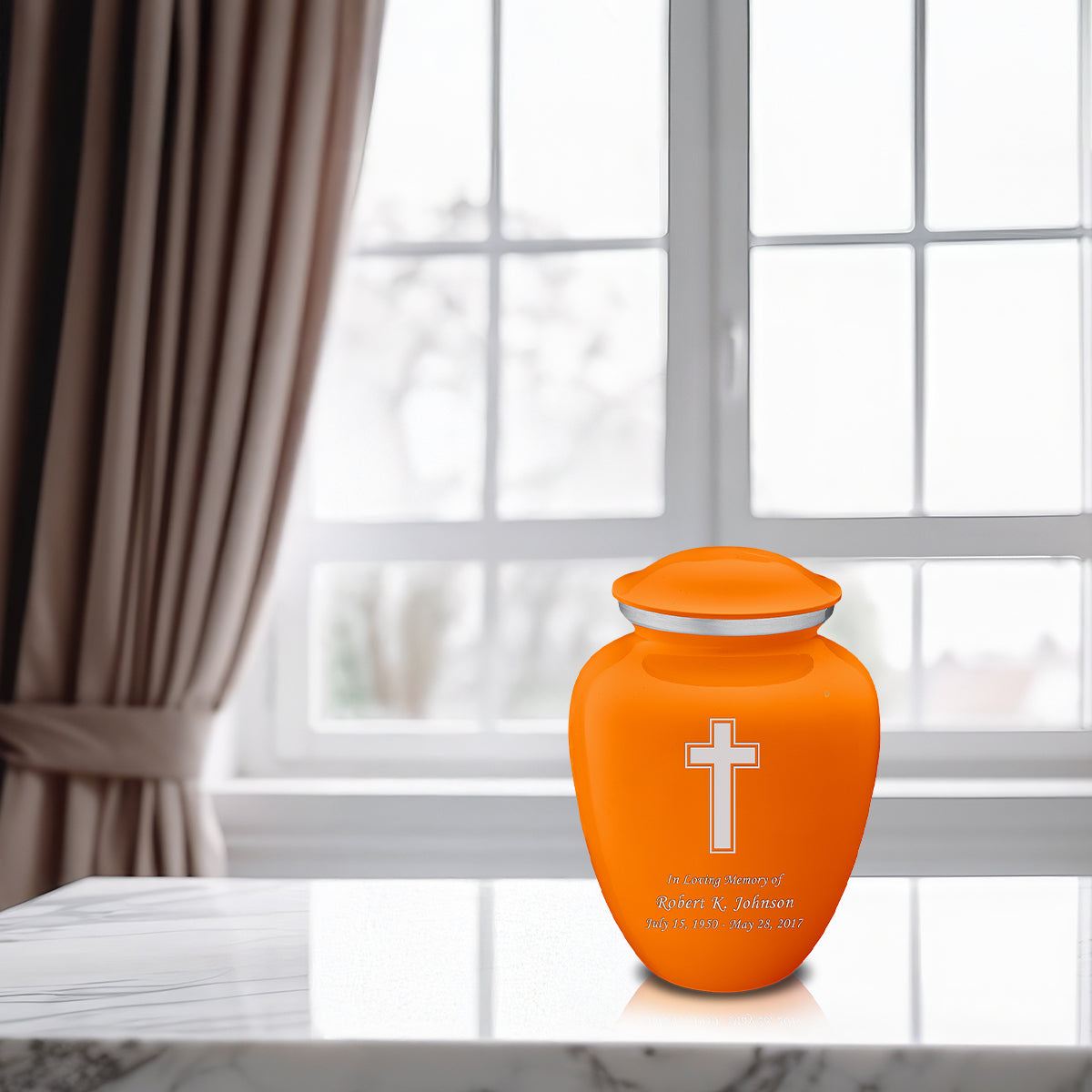 Medium Embrace Burnt Orange Simple Cross Cremation Urn