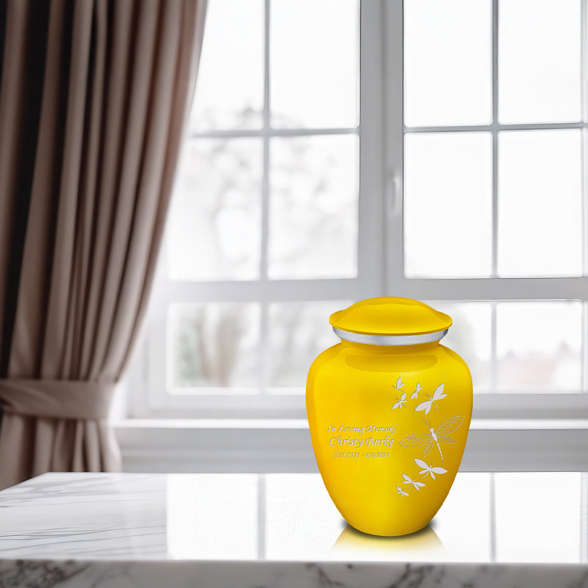 Medium Embrace Yellow Dragonflies Cremation Urn