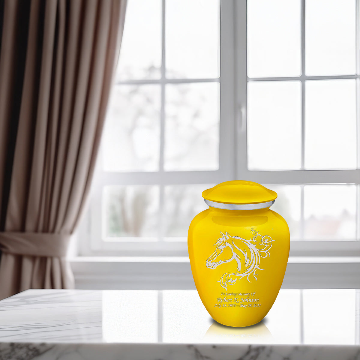 Medium Embrace Yellow Horse Cremation Urn