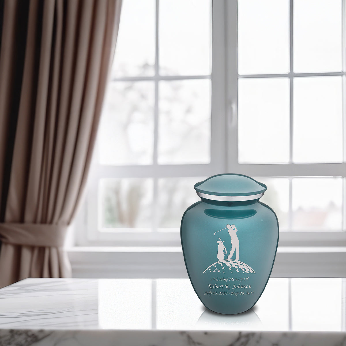 Medium Embrace Teal Golfer Cremation Urn