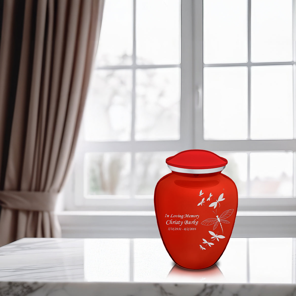 Medium Embrace Bright Red Dragonflies Cremation Urn