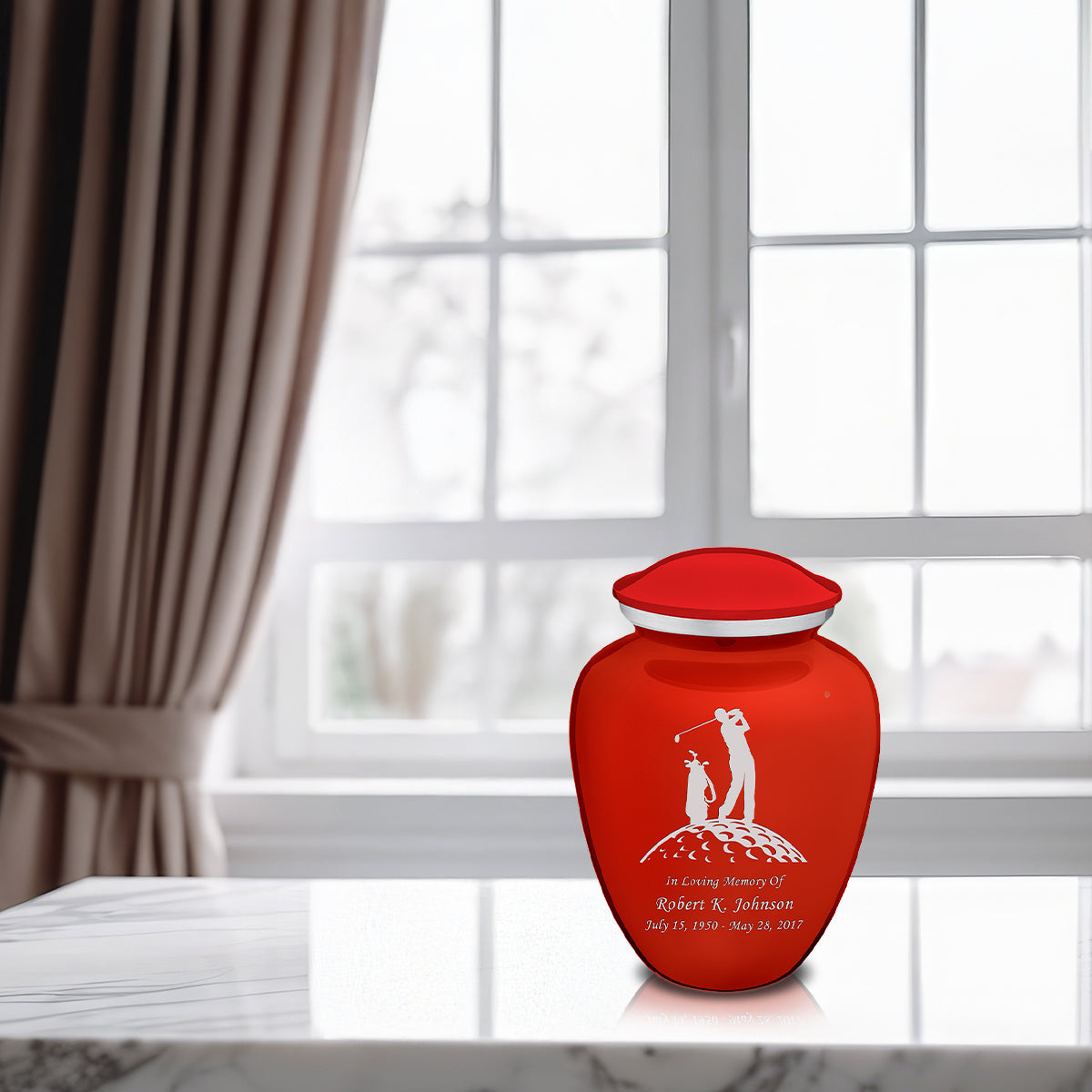 Medium Embrace Bright Red Golfer Cremation Urn
