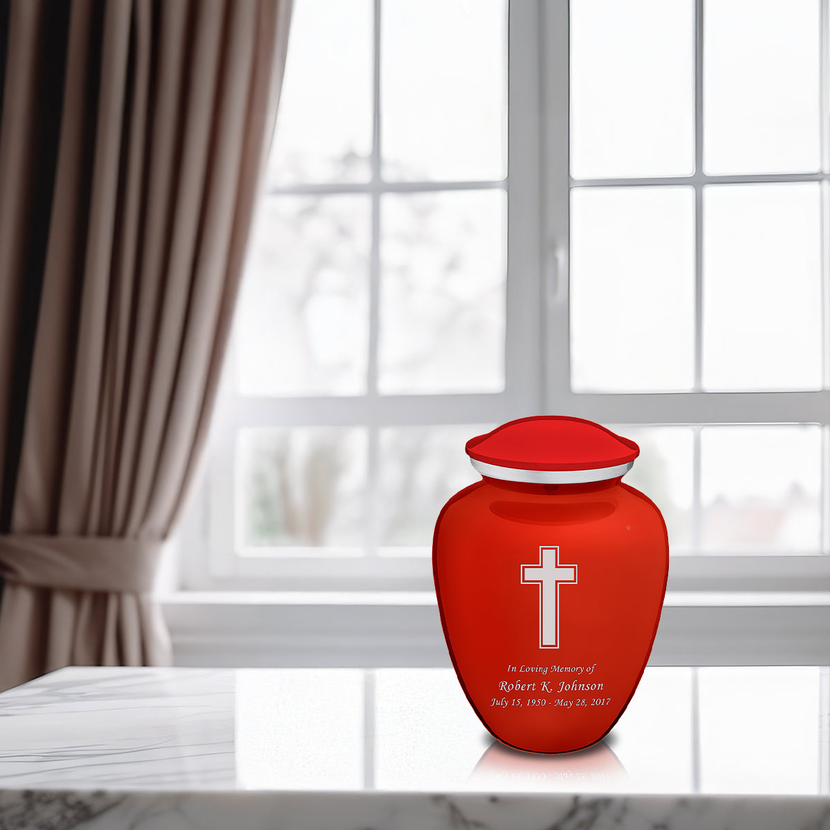 Medium Embrace Bright Red Simple Cross Cremation Urn