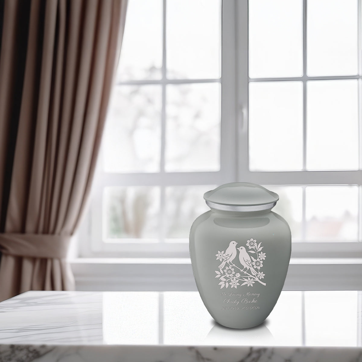 Medium Embrace Slate Grey Songbirds Cremation Urn