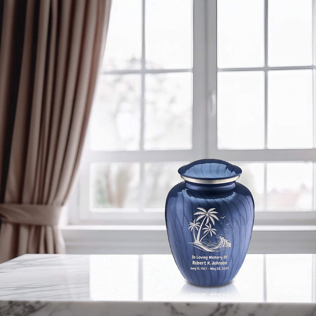 Medium Embrace Pearl Cobalt Blue Palm Beach Cremation Urn