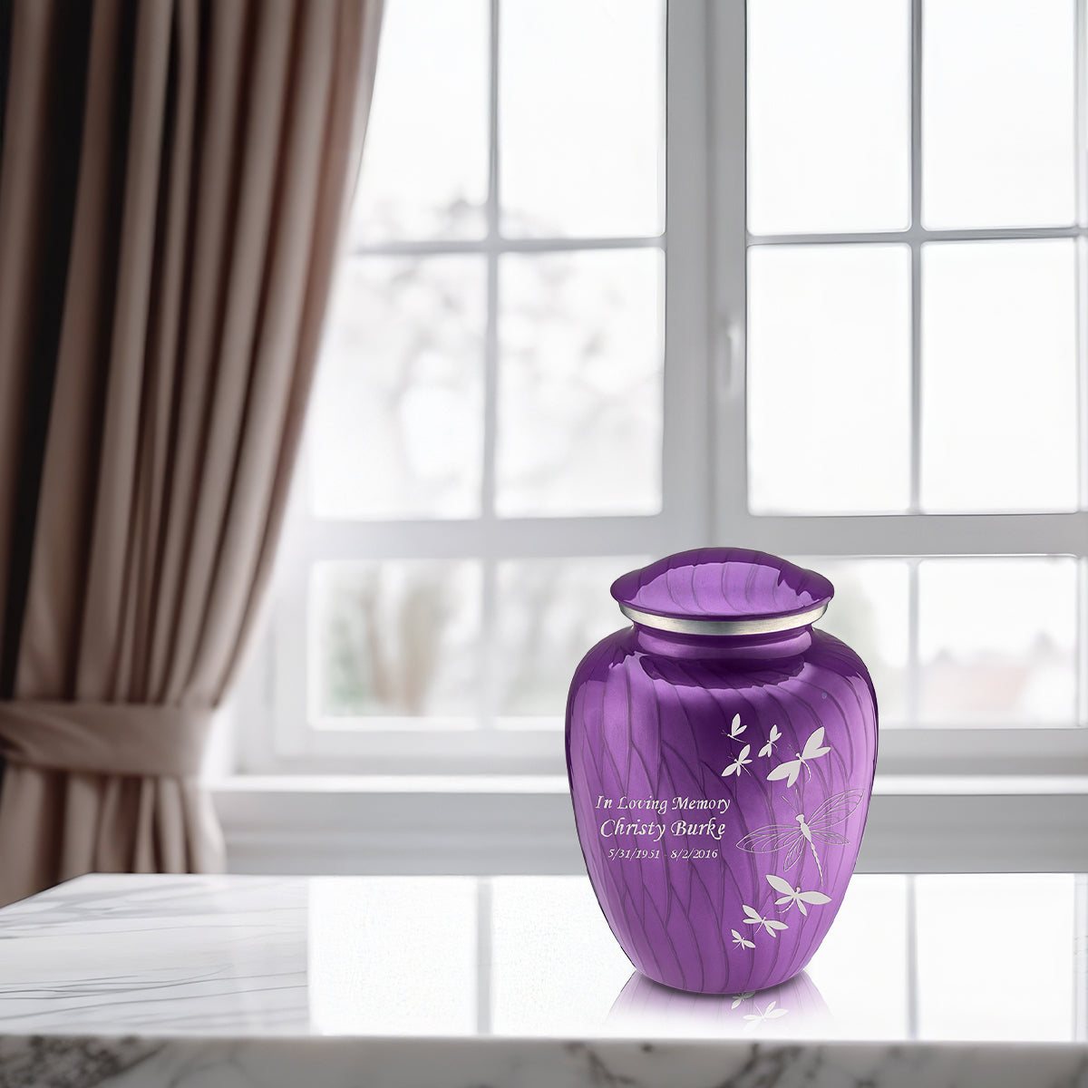 Medium Embrace Pearl Purple Dragonflies Cremation Urn