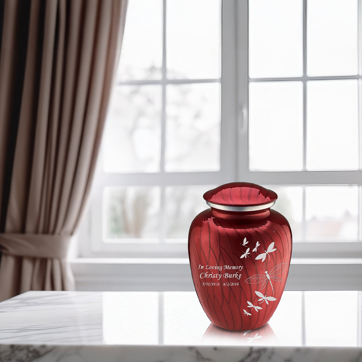 Medium Embrace Pearl Candy Red Dragonflies Cremation Urn