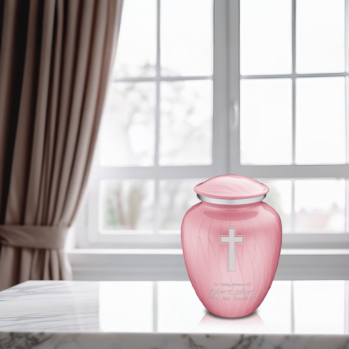 Medium Embrace Pearl Light Pink Simple Cross Cremation Urn