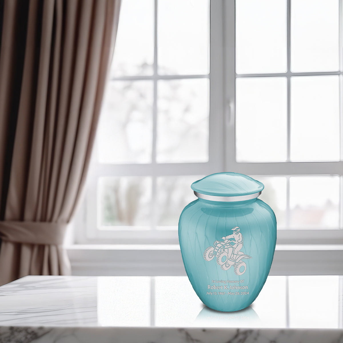 Medium Embrace Pearl Light Blue ATV Cremation Urn