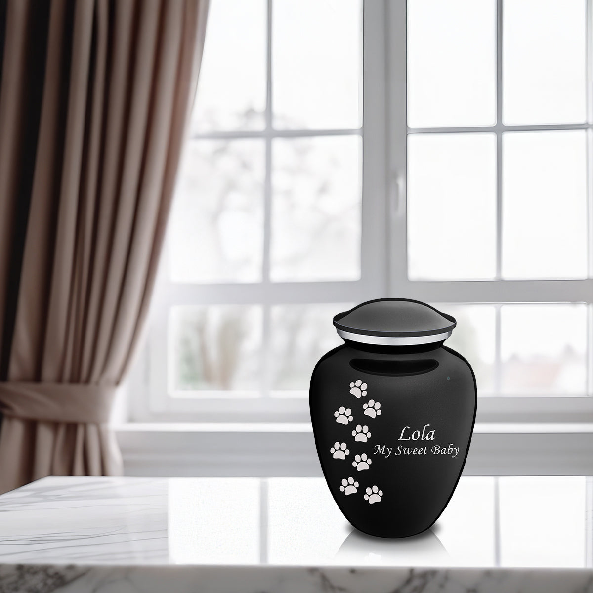 Medium Embrace Black Walking Paws Pet Cremation Urn