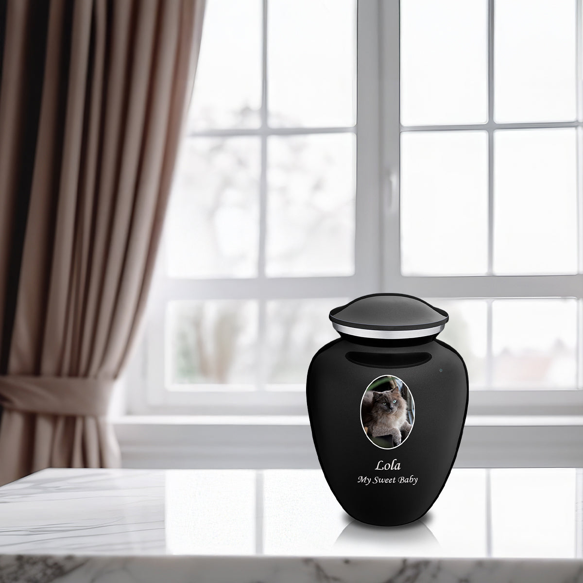 Medium Pet Embrace Black Portrait Cremation Urn