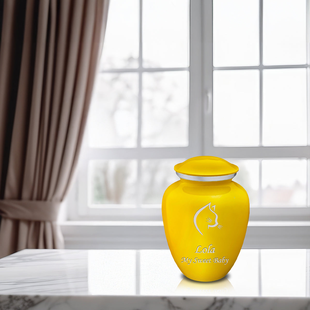 Medium Embrace Yellow Cat Pet Cremation Urn