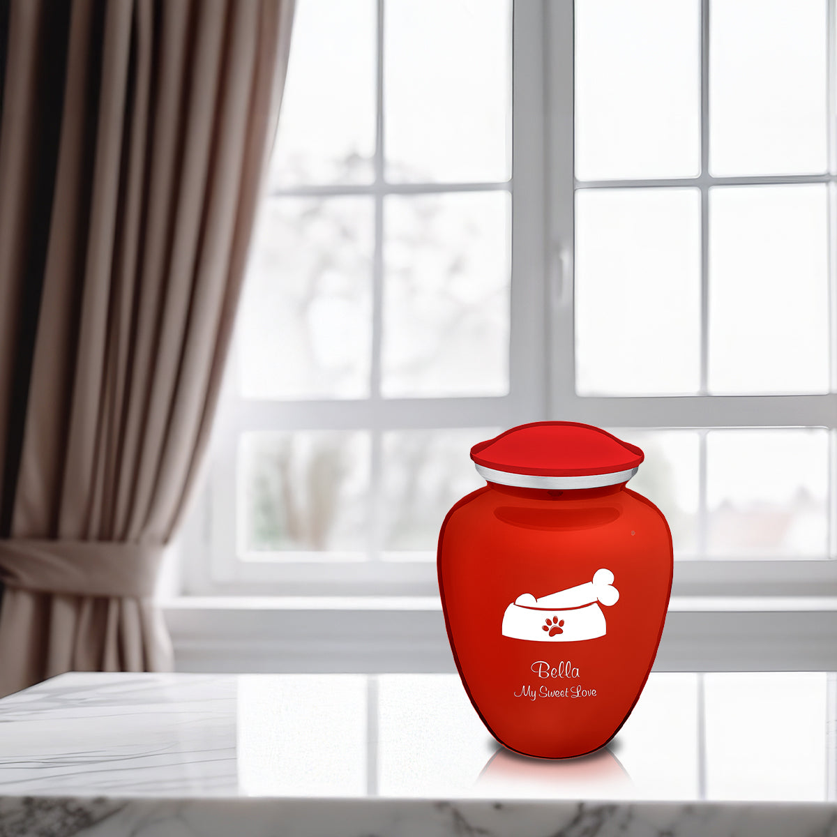 Medium  Embrace Bright Red Pet Dog Bone Cremation Urn