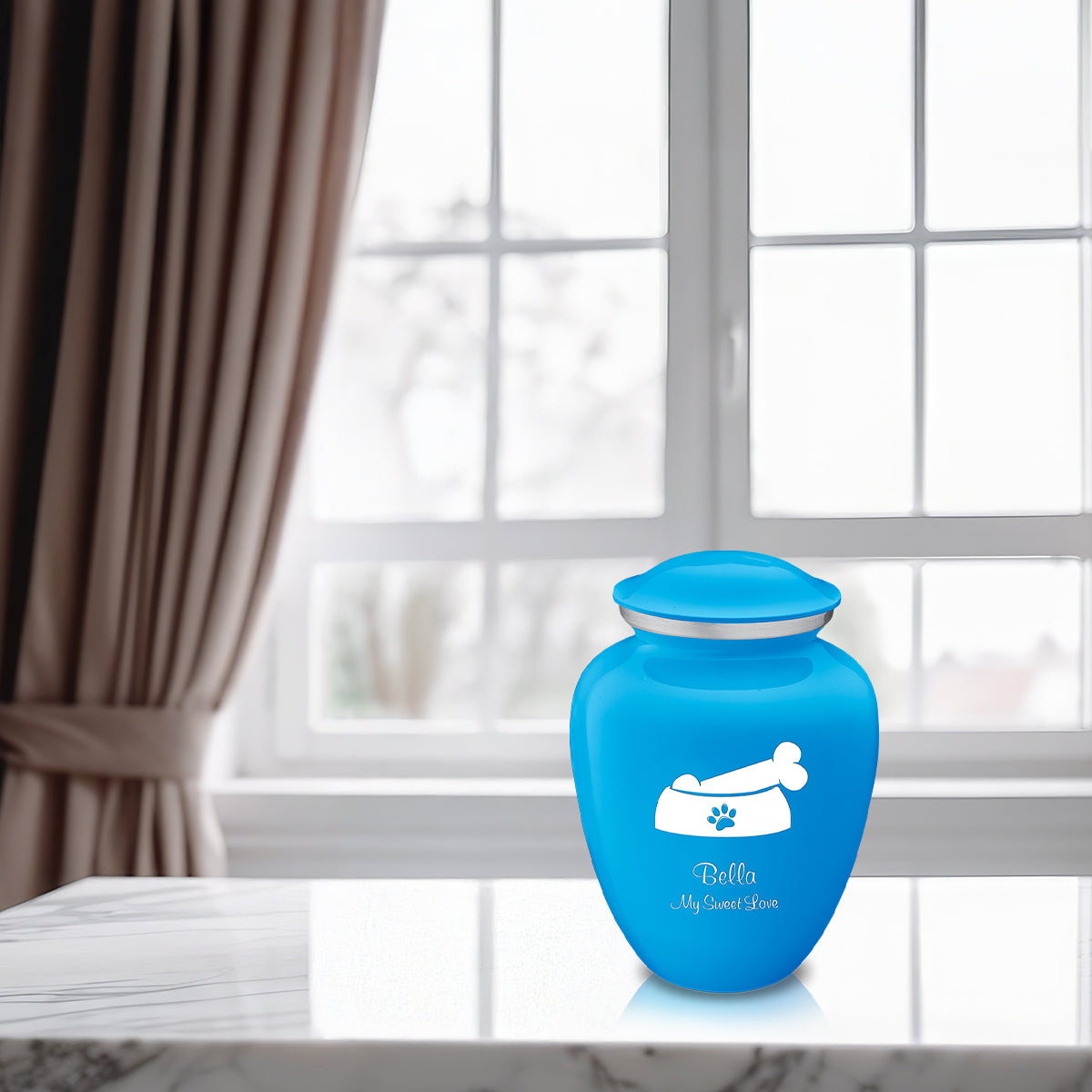 Medium  Embrace Racing Blue Pet Dog Bone Cremation Urn