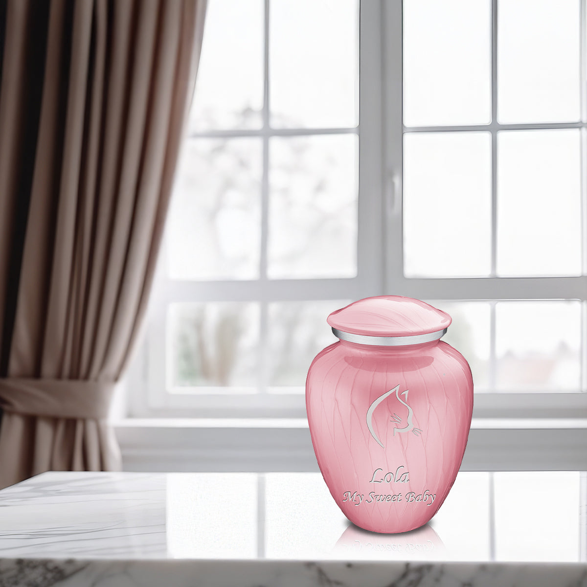 Medium Embrace Pearl Light Pink Cat Pet Cremation Urn