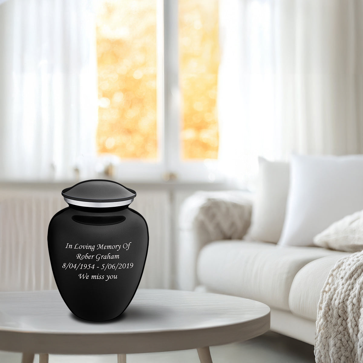 Medium Embrace Black Custom Engraved Cremation Urn