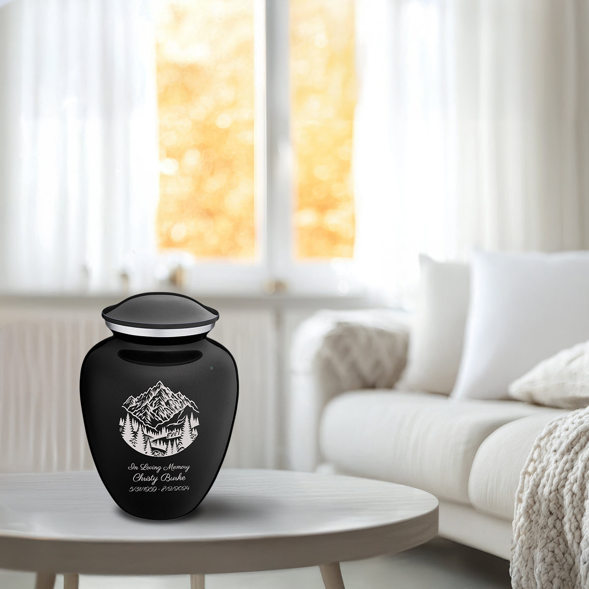 Medium Embrace Black Rocky Mountains Cremation Urn