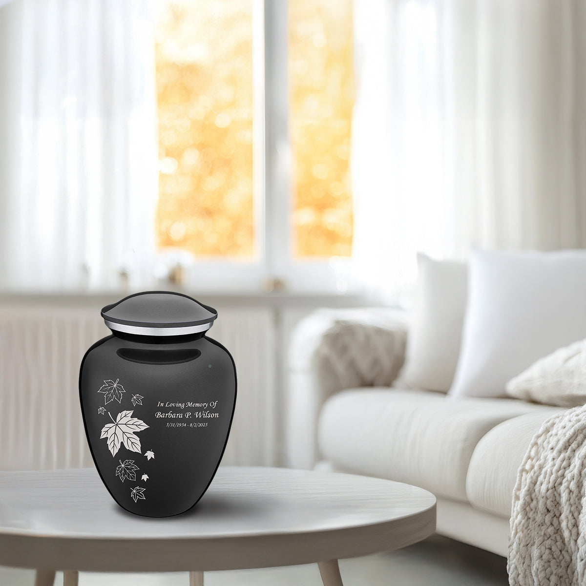 Medium Embrace Charcoal Falling Leaves Cremation Urn