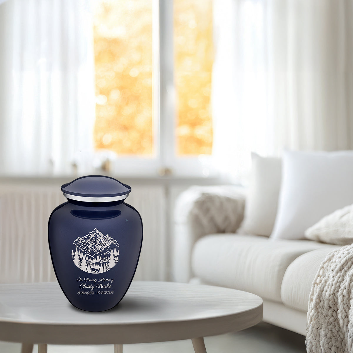 Medium Embrace Cobalt Blue Rocky Mountains Cremation Urn