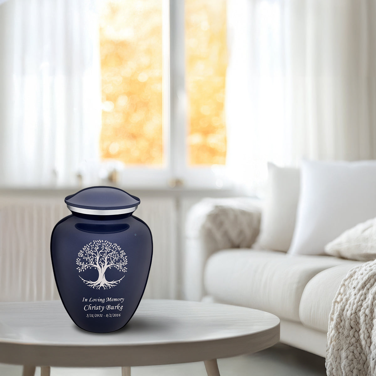 Medium Embrace Cobalt Blue Tree of Life Cremation Urn