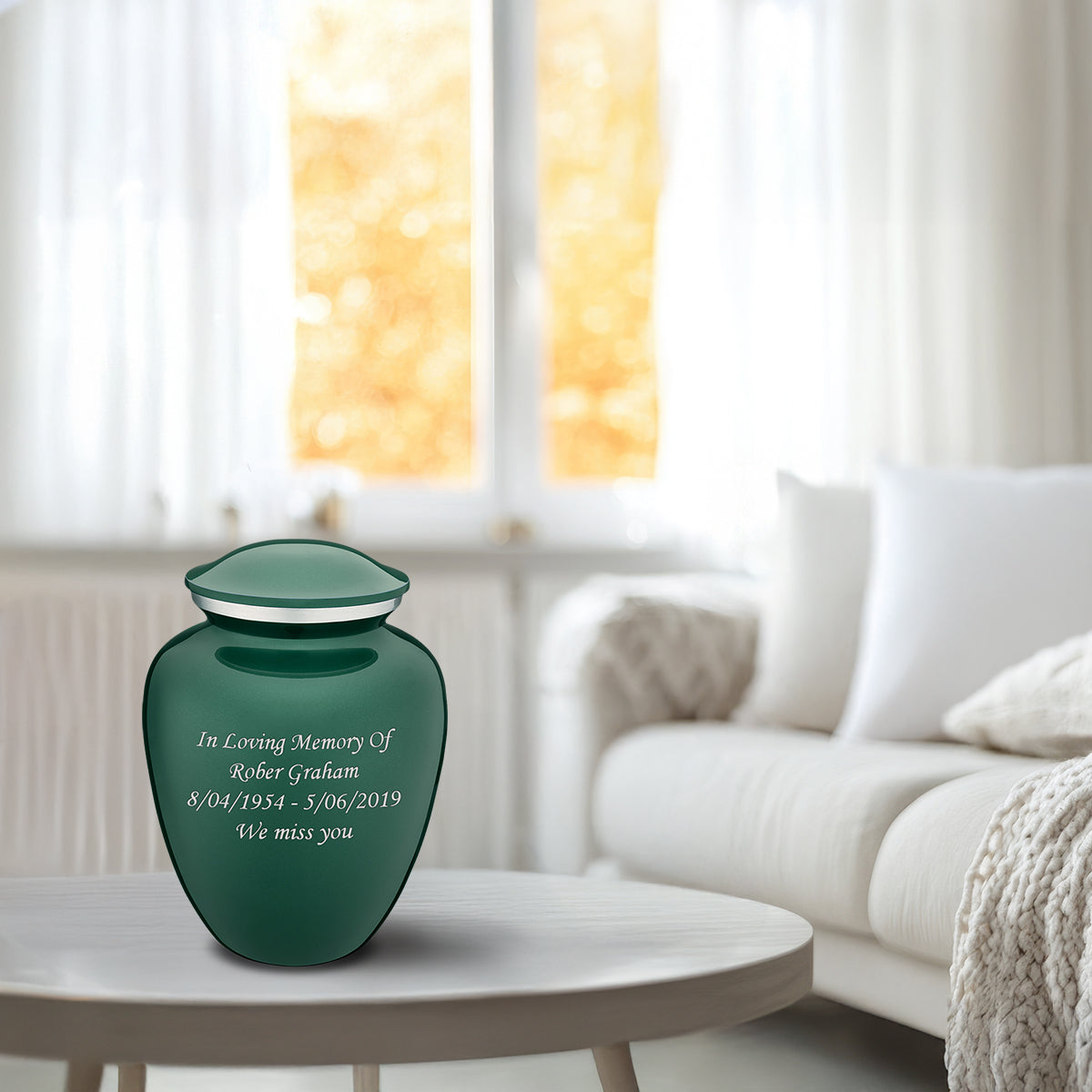 Medium Embrace Green Custom Engraved Cremation Urn