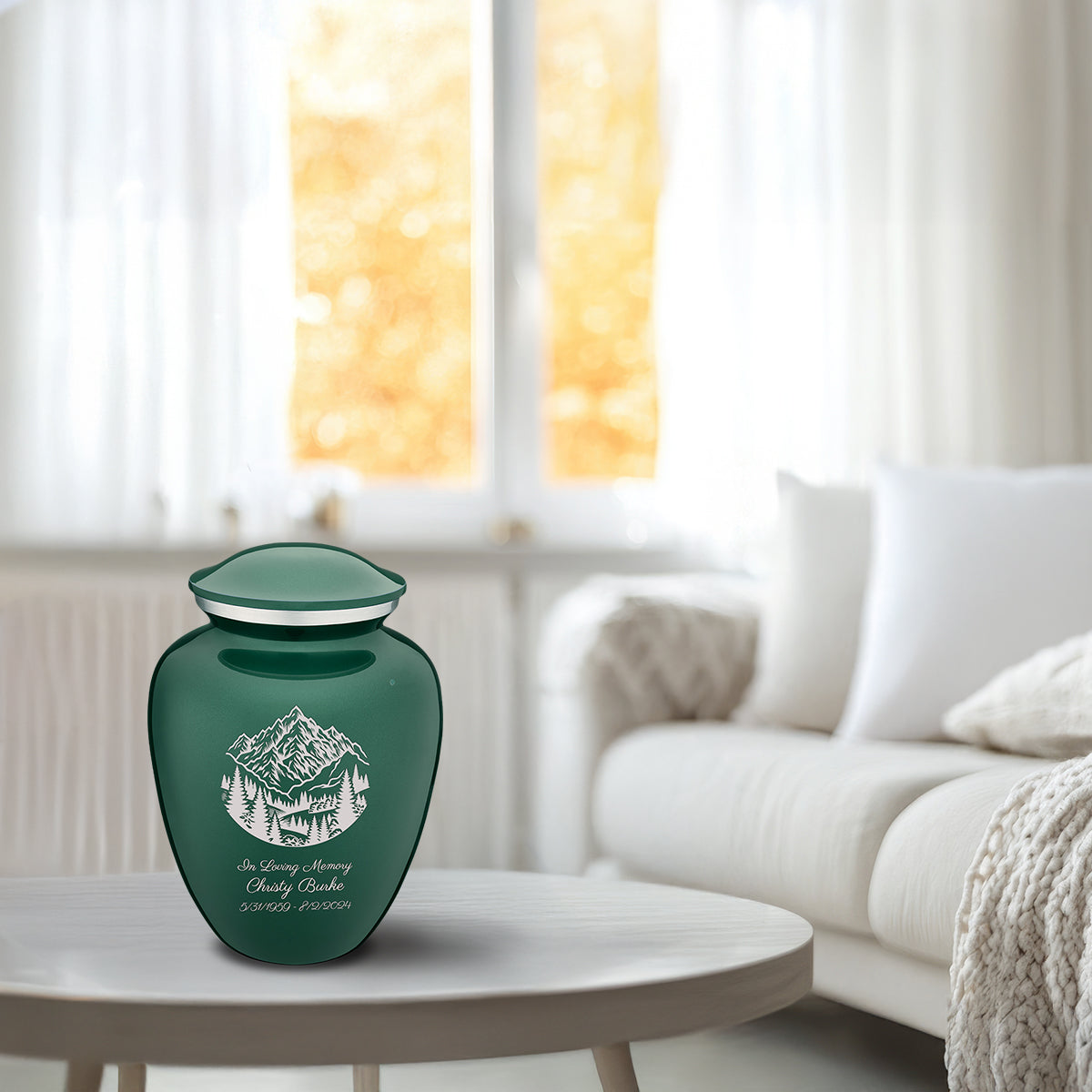 Medium Embrace Green Rocky Mountains Cremation Urn
