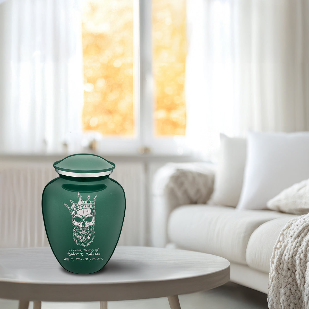 Medium Embrace Green Skull Cremation Urn