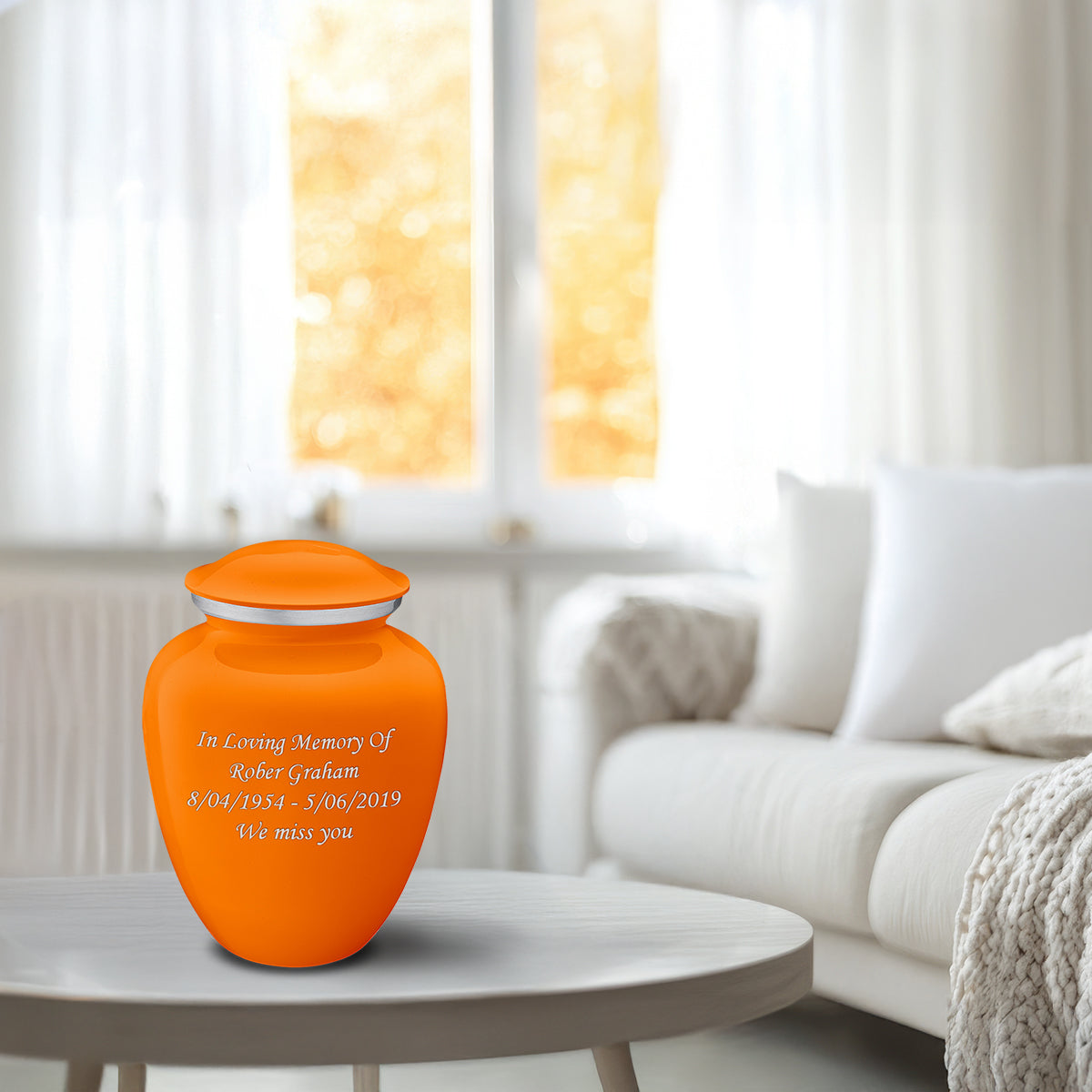 Medium Embrace Burnt Orange Custom Engraved Cremation Urn