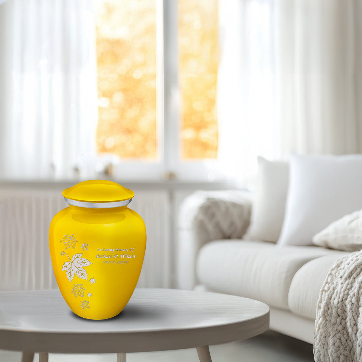 Medium Embrace Yellow Falling Leaves Cremation Urn