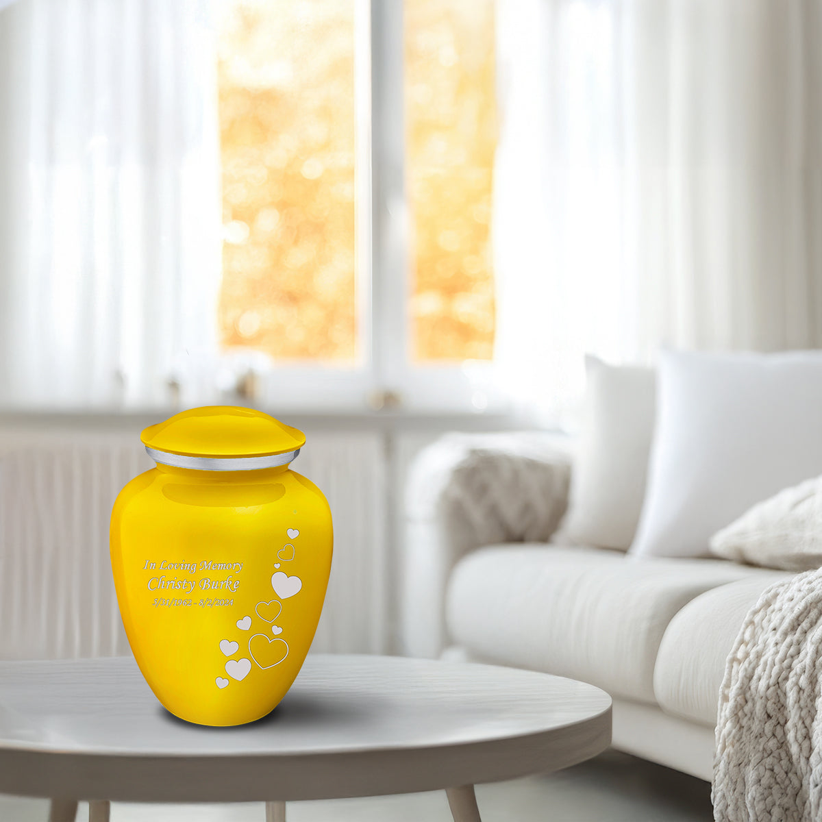 Medium Embrace Yellow Floating Heart Cremation Urn