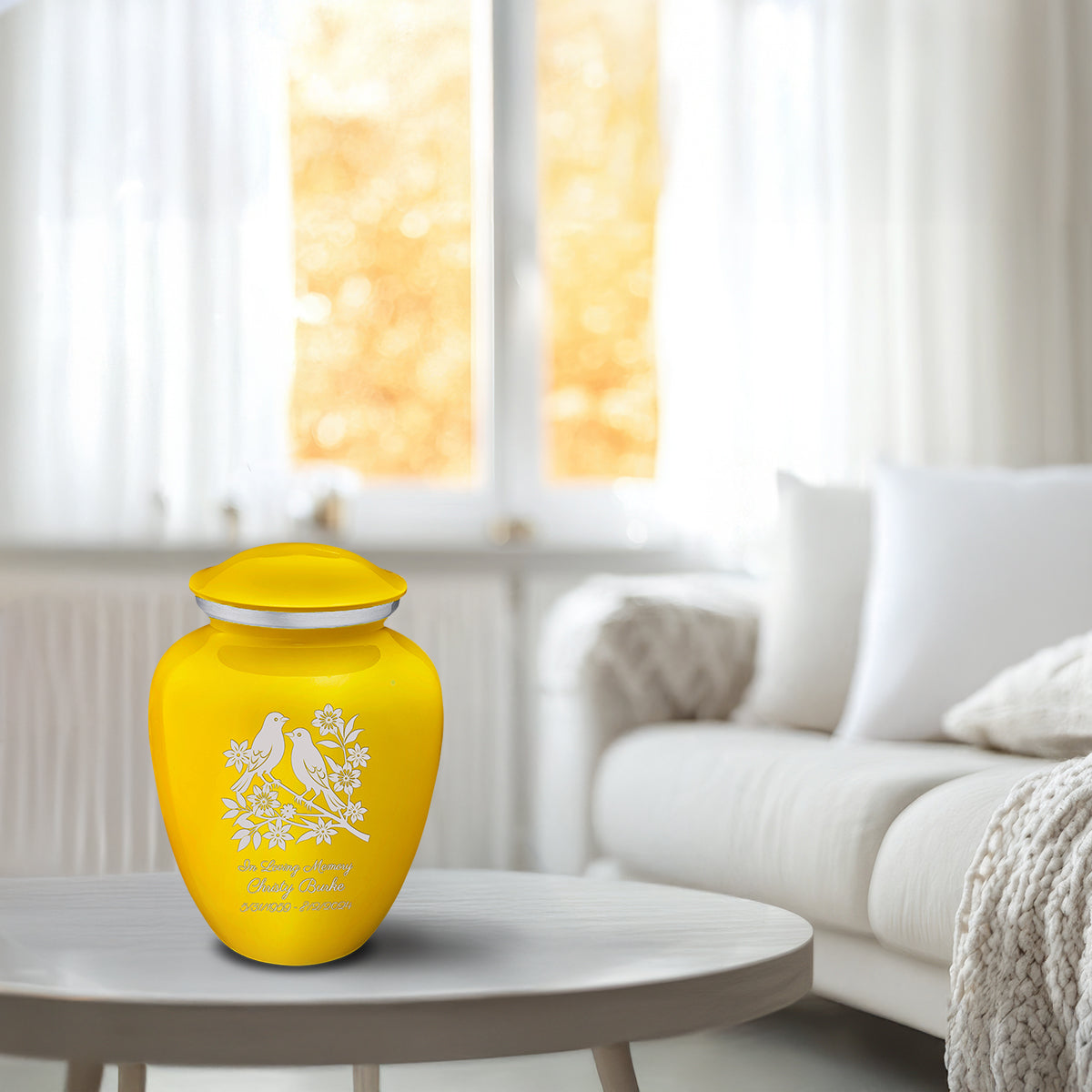 Medium Embrace Yellow Songbirds Cremation Urn