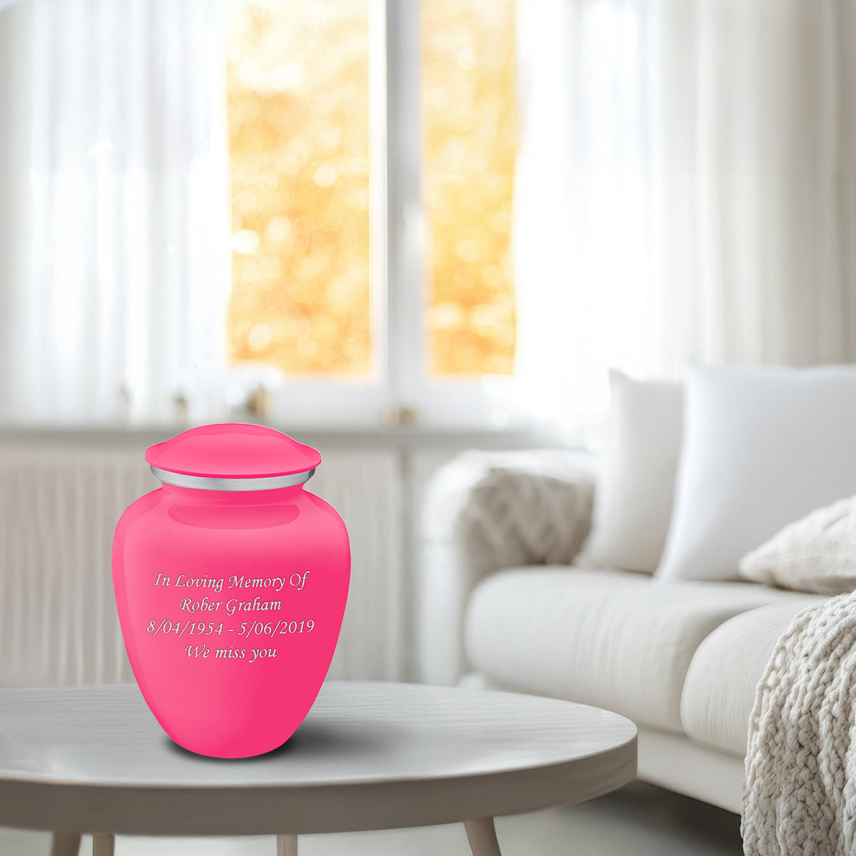 Medium Embrace Bright Pink Custom Engraved Cremation Urn