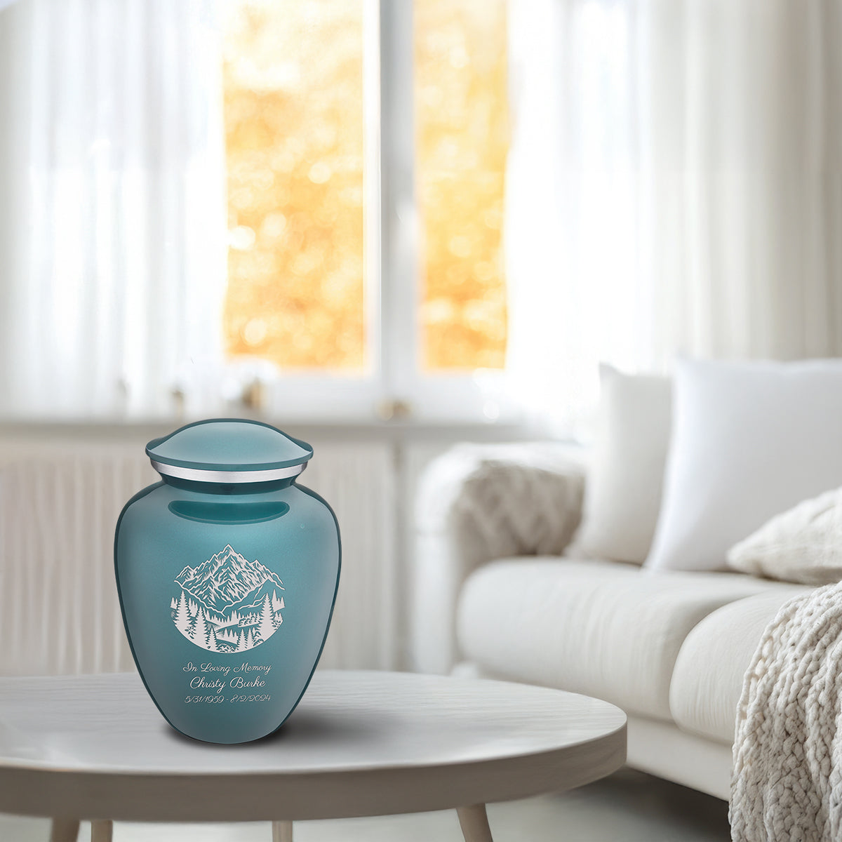 Medium Embrace Teal Rocky Mountains Cremation Urn