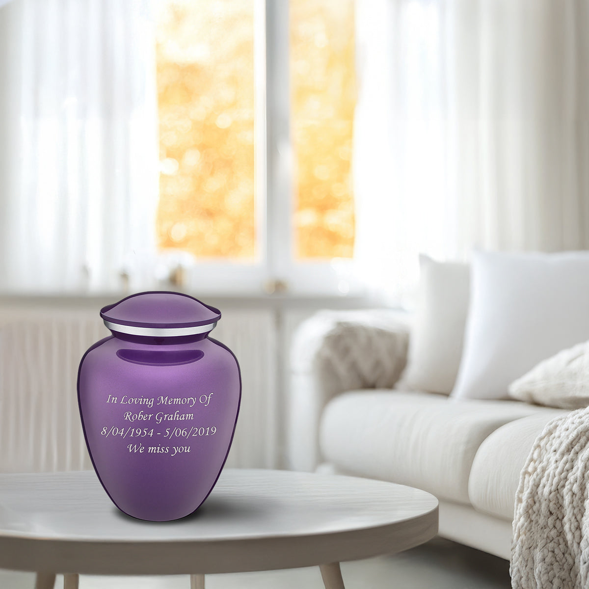 Medium Embrace Purple Custom Engraved Cremation Urn