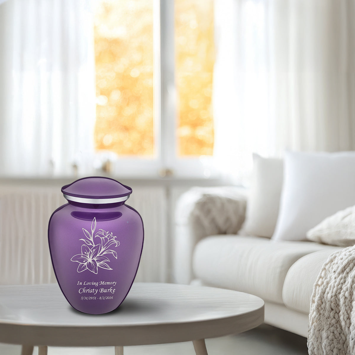 Medium Embrace Purple Lily Cremation Urn
