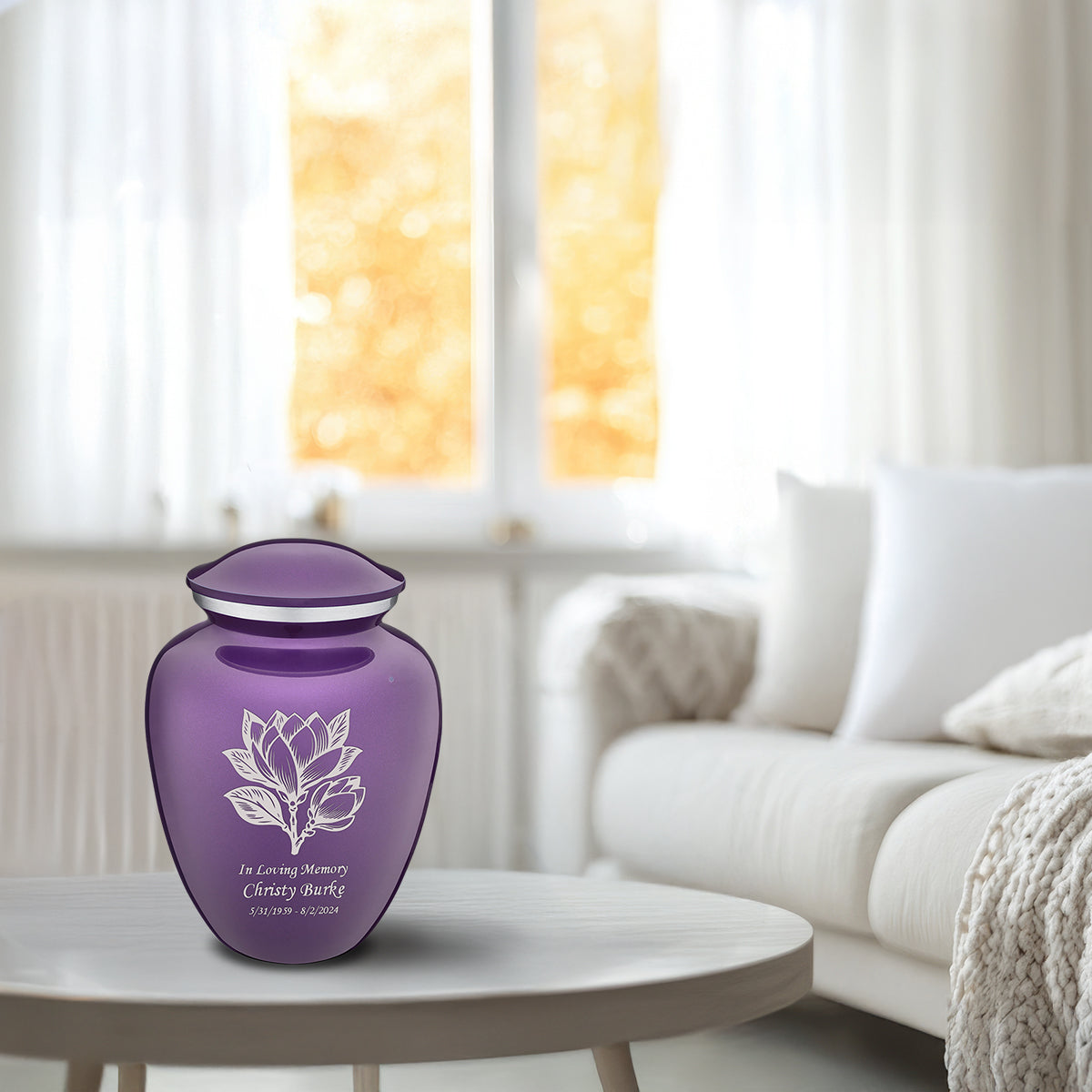 Medium Embrace Purple Magnolia Flower Cremation Urn