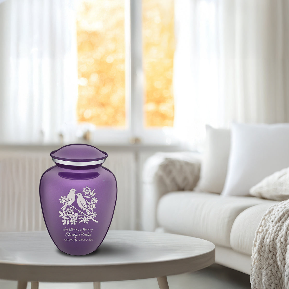 Medium Embrace Purple Songbirds Cremation Urn