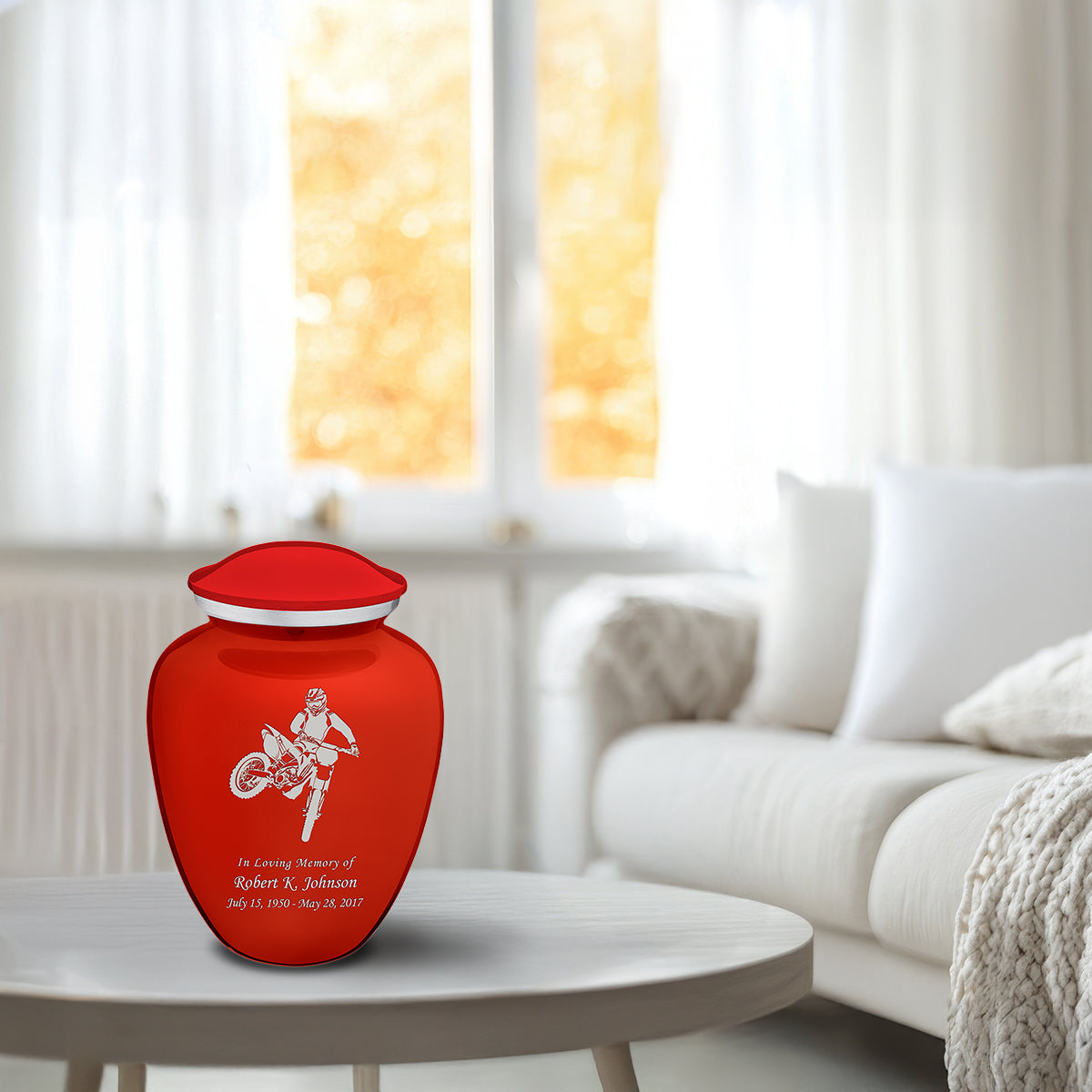 Medium Embrace Bright Red Dirt Bike Cremation Urn