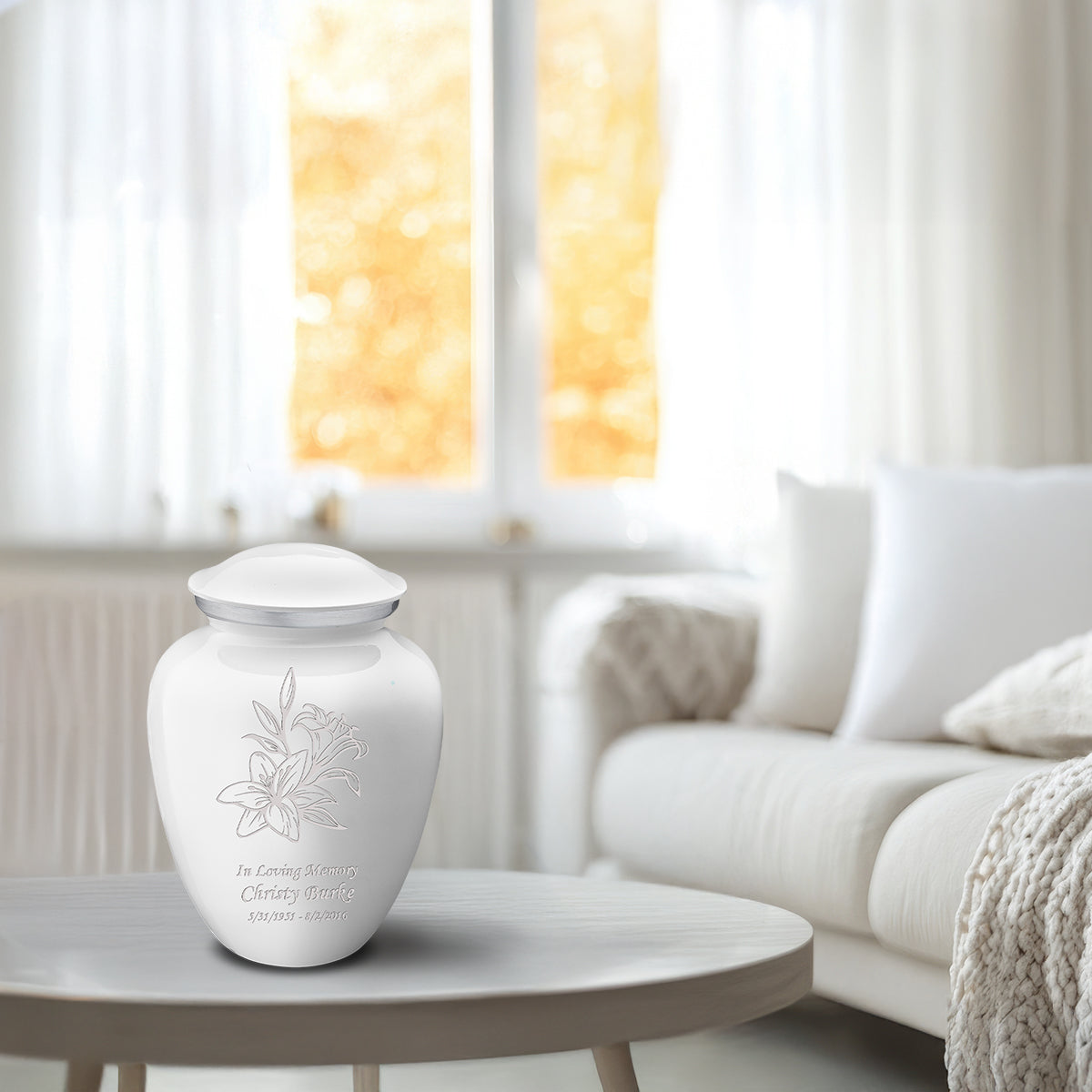 Medium Embrace White Lily Cremation Urn