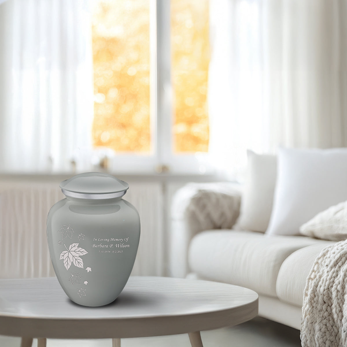 Medium Embrace Slate Grey Falling Leaves Cremation Urn
