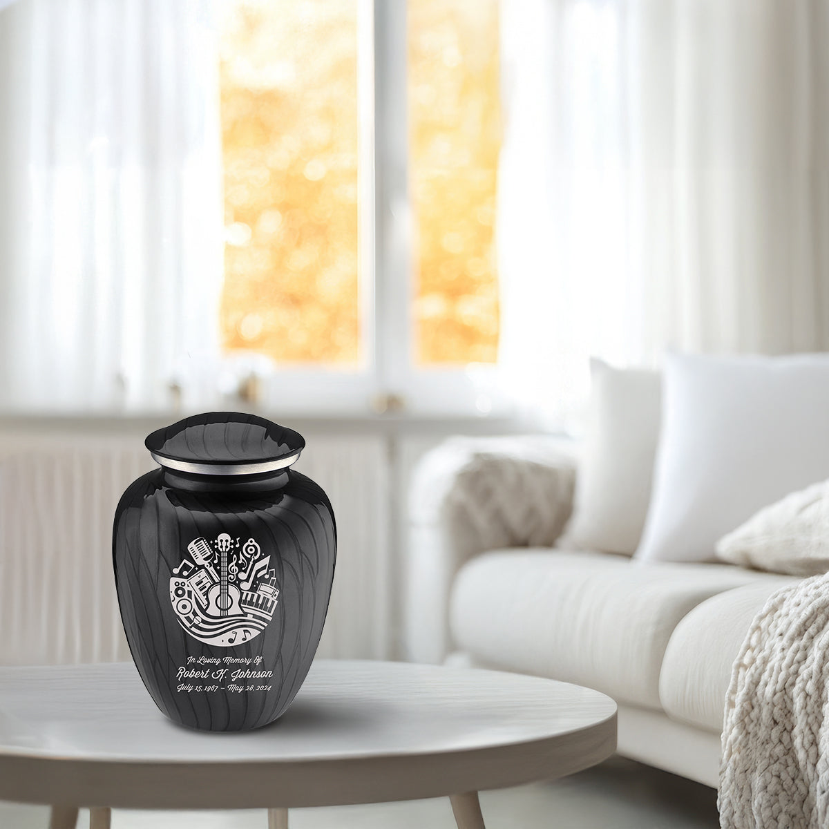 Medium Embrace Pearl Black Music Cremation Urn