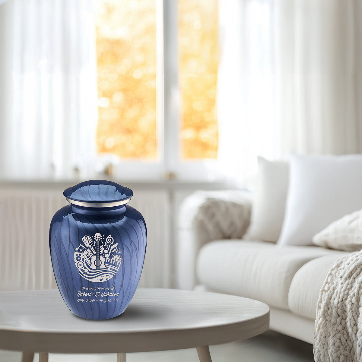 Medium Embrace Pearl Cobalt Blue Music Cremation Urn